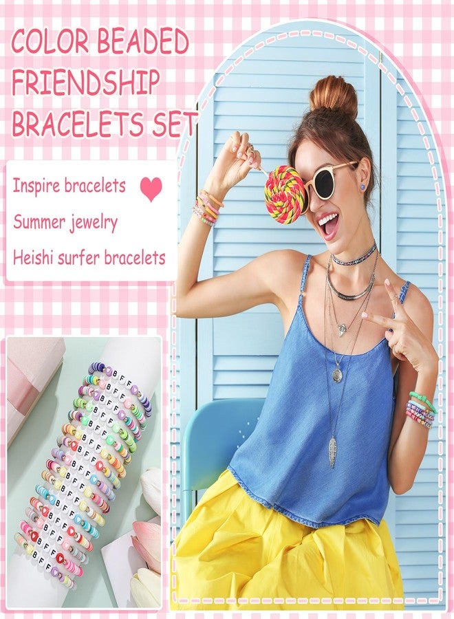 Jadive 48 Pcs Friendship Bracelet for Women Colorful BFF Heart Cute Clay Beads Stretch Bracelets Bulk Elastic Layering Stackable Boho Y2k Beaded Jewelry Set - Image 2
