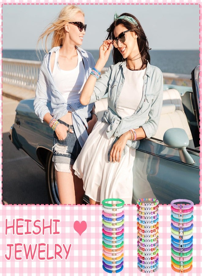 Jadive 48 Pcs Friendship Bracelet for Women Colorful BFF Heart Cute Clay Beads Stretch Bracelets Bulk Elastic Layering Stackable Boho Y2k Beaded Jewelry Set - Image 4