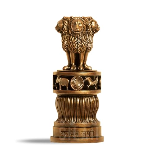 SILAII Ashoka Pillar Sculpture - 5 Inch, Antique Bronze Finish - Handmade Indian Heritage Art - Image 1