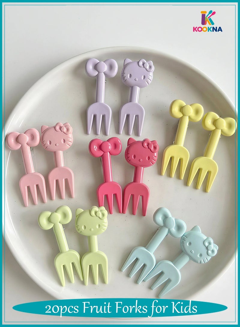 KOOKNA Kids Fruit Forks with Cute Cat Designs 20 Pieces Multicolor Small Toddler Food Picks for Snacks Cake Bento Decor Home School Lunch Box Daily Use - Image 1