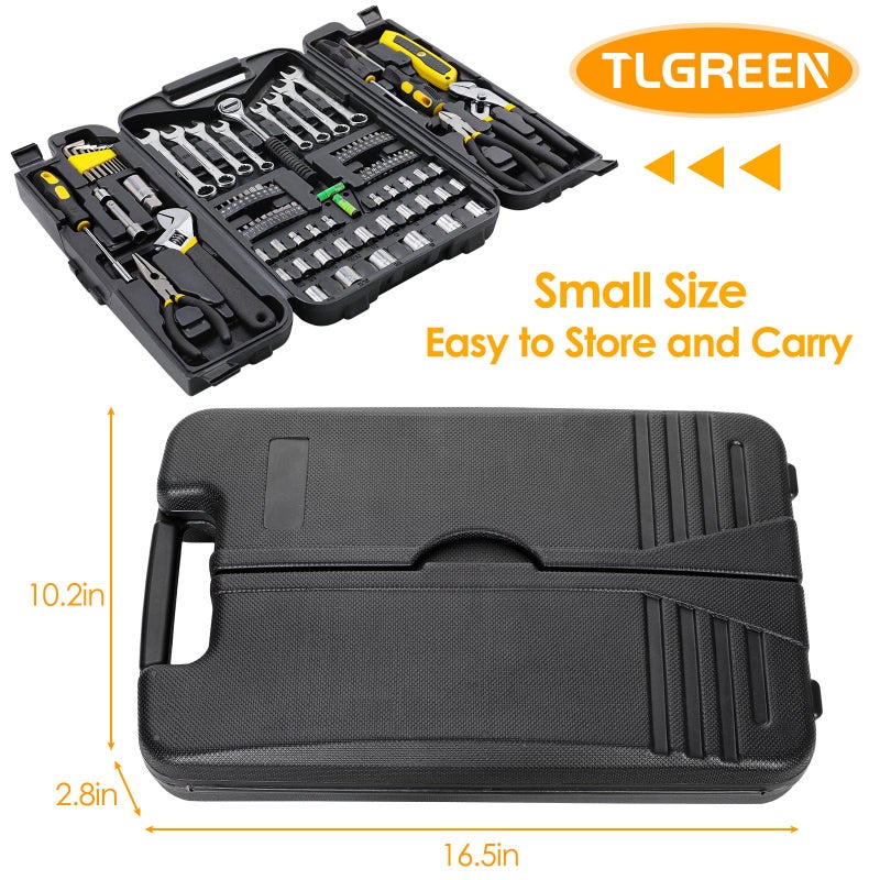TLGREEN 95 Piece Tool Set, Tool Kit, Mechanics Tool Set, Portable Toolbox with Adjustable Wrench Pliers Socket Bits, with Plastic Toolbox Storage Case, for House Apartment Garage (Yellow) - Image 3