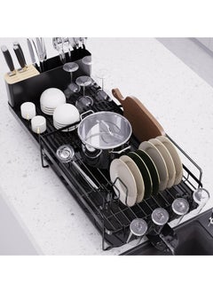 TYCOM Tycom Dish Rack  Expandable Drying Stand Dish Rack- Dish Rack Kitchen Organizer -Dish Rack With Tableware Cutting Board Rack, Dish Rack Drainer Board Rack, 1-Tier(Expandable BLACK）  - Image 2