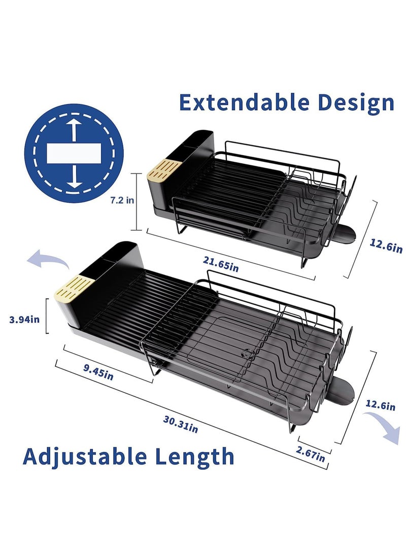 TYCOM - Tycom Dish Rack  Expandable Drying Stand Dish Rack- Dish Rack Kitchen Organizer -Dish Rack With Tableware Cutting Board Rack, Dish Rack Drainer Board Rack, 1-Tier(Expandable BLACK） - Image 1