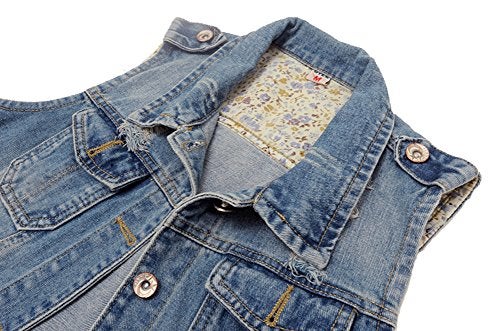Kedera Womens Denim Jean Vest Classic Junior Button Up Cropped Distressed Sleeveless Jean Jacket - Image 3