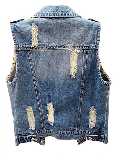Kedera Womens Denim Jean Vest Classic Junior Button Up Cropped Distressed Sleeveless Jean Jacket - Image 2
