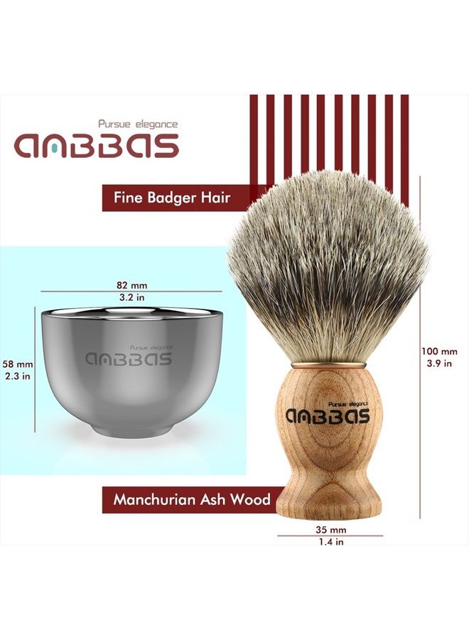 Anbbas Shaving Set, 3in1 Pure Badger Hair Shaving Brush Natural Solid Wood Handle and Stainless Steel Shaving Stand with Shaving Bowl Dia 3.2 inches for Men Wet Shaving by Anbbas - Image 4