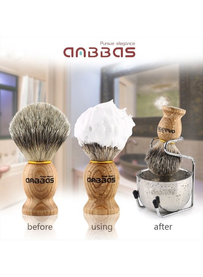 Anbbas Shaving Set, 3in1 Pure Badger Hair Shaving Brush Natural Solid Wood Handle and Stainless Steel Shaving Stand with Shaving Bowl Dia 3.2 inches for Men Wet Shaving by Anbbas - Image 2
