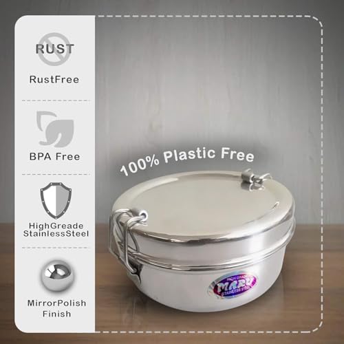MARU Steel Tiffin Box for School/Office 400ml, Airtight Lunch Containers with Compartments & Small Partiton Plate, Easy to Carry & Clean, Perfect for Men, Women & Kids for Daily Use & Multipurpose - Image 4