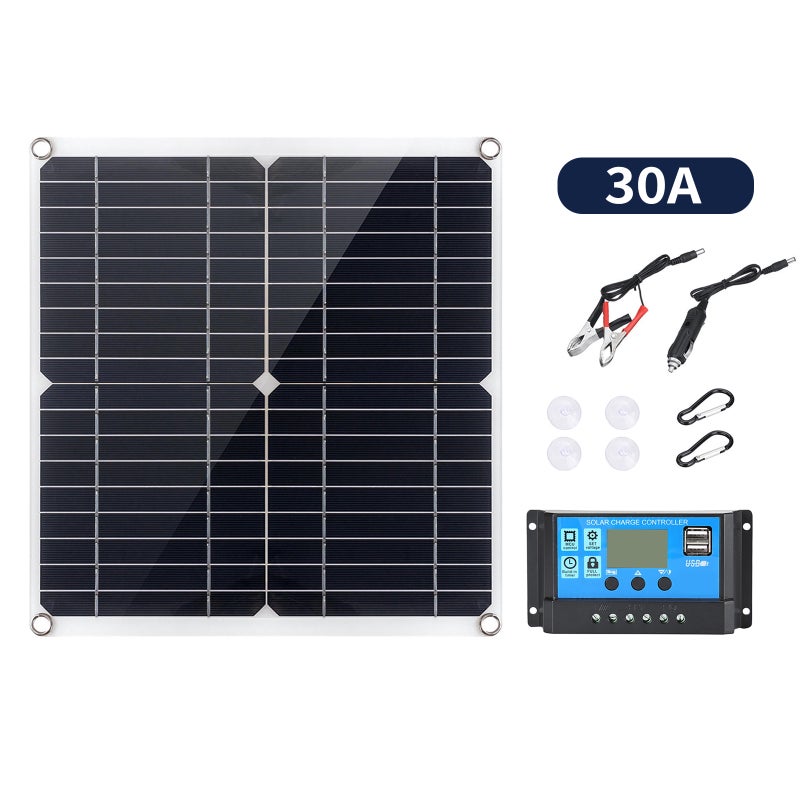Portable 300W Solar Flexible Panel Kits Monocrystalline Silicon Solar Panel with 30A Controller Dual USB Charging Port DC5521 Battery Clamp Interface for Charging 5V Mobile Phones Sports Cameras, 12V - Image 1