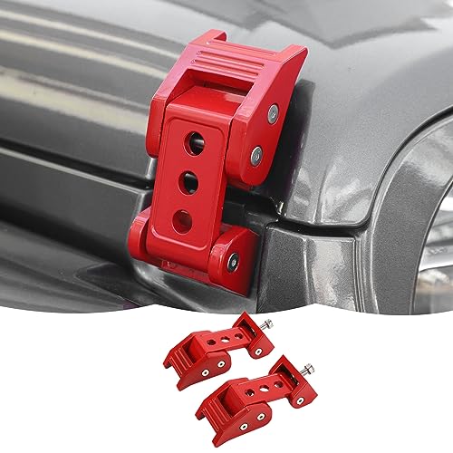 RT-TCZ Hood Latches Hood Lock Catch Latches Kit Aluminum Alloy Stainless Steel for Jeep Wrangler JK JKU JL JLU Gladiator JT 20072024Red - Image 1