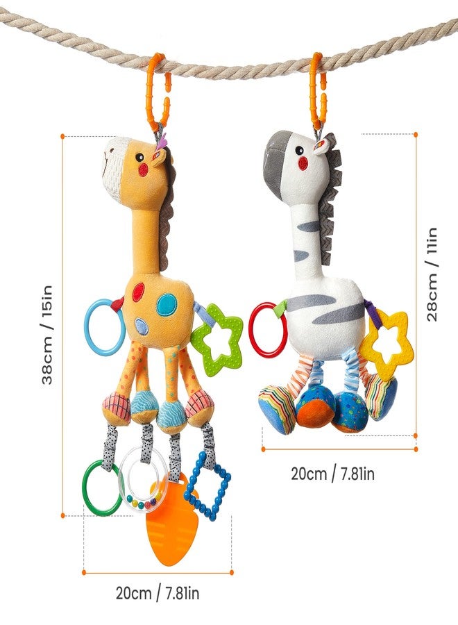 TUMAMA Hanging Toys, 16 inch Plush Animals Baby Rattle, Car Seat Stroller Toys, 2 Pack, Newborn - 12 Months, 2 x Plush Animal Hanging Toys (Giraffe, Zebra), Rings, Built-in Rattles and Crinkles - Image 2