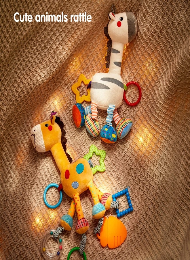 TUMAMA Hanging Toys, 16 inch Plush Animals Baby Rattle, Car Seat Stroller Toys, 2 Pack, Newborn - 12 Months, 2 x Plush Animal Hanging Toys (Giraffe, Zebra), Rings, Built-in Rattles and Crinkles - Image 4