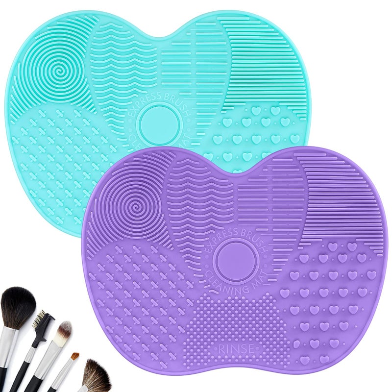 HexinYigjly 2 Pcs Silicone Make Up Brush Cleaning Mat Makeup Brush Cleaner Mats Cosmetic Cleaning Pads Portable Washing Tool with Suction Cup for Makeup Cosmetic Brushes