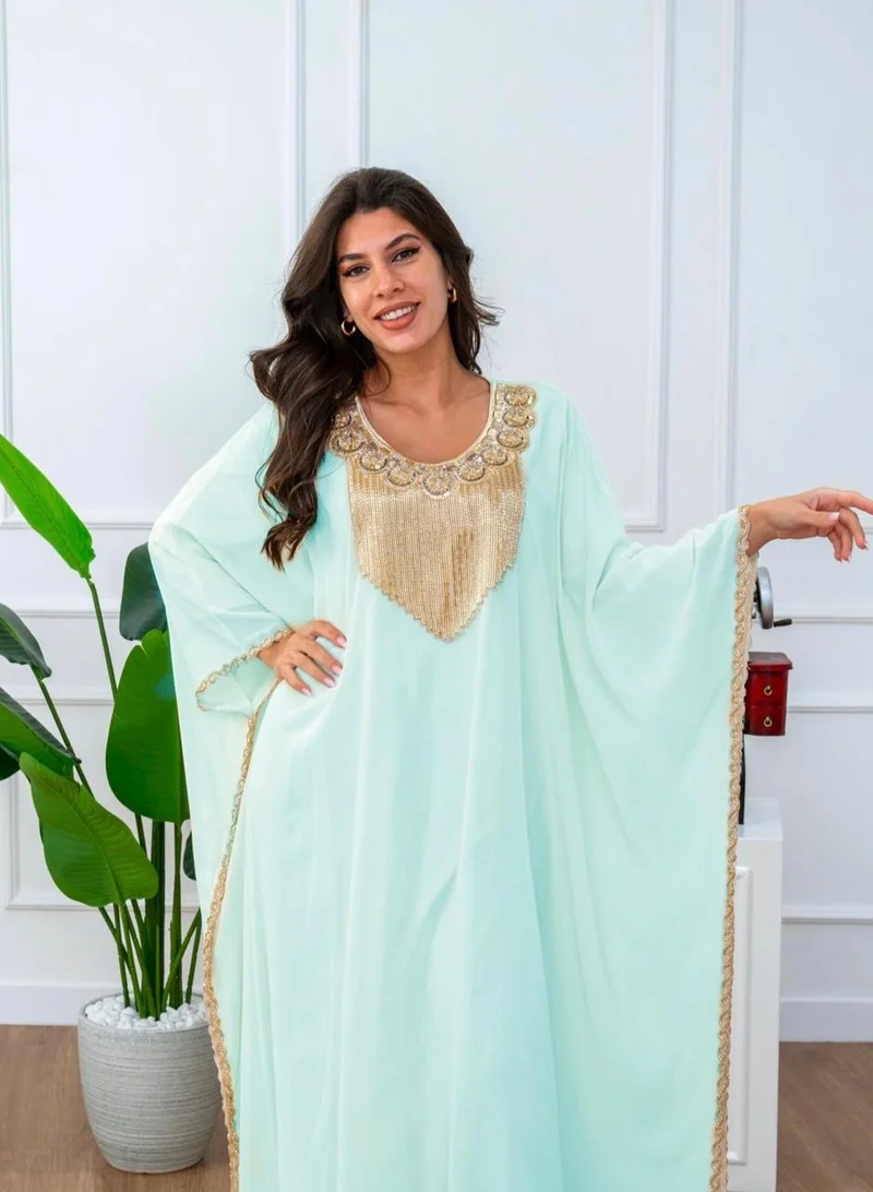 AL BENT AL SHARQIEH long sleeve jalabiya dress with embroidery neck