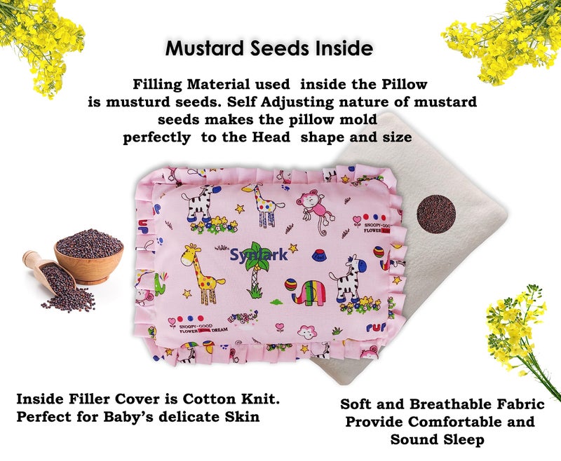 Synlark® Cotton Head Shaping Mustard Seed Rai, Head Shaping Baby Pillow (Size: 31 cm X 23 cm, 600 Grams, Rai) (Pink) - Image 2