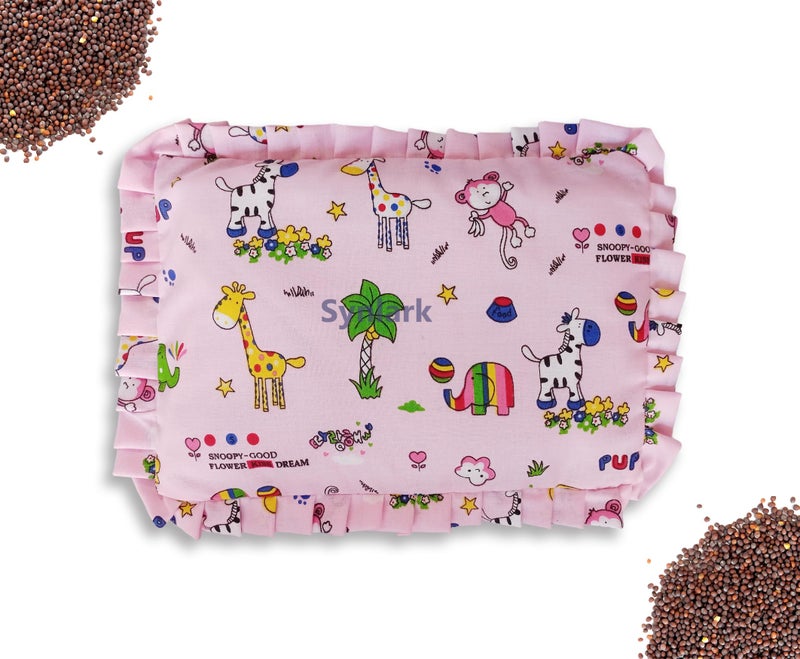 Synlark® Cotton Head Shaping Mustard Seed Rai, Head Shaping Baby Pillow (Size: 31 cm X 23 cm, 600 Grams, Rai) (Pink) - Image 1