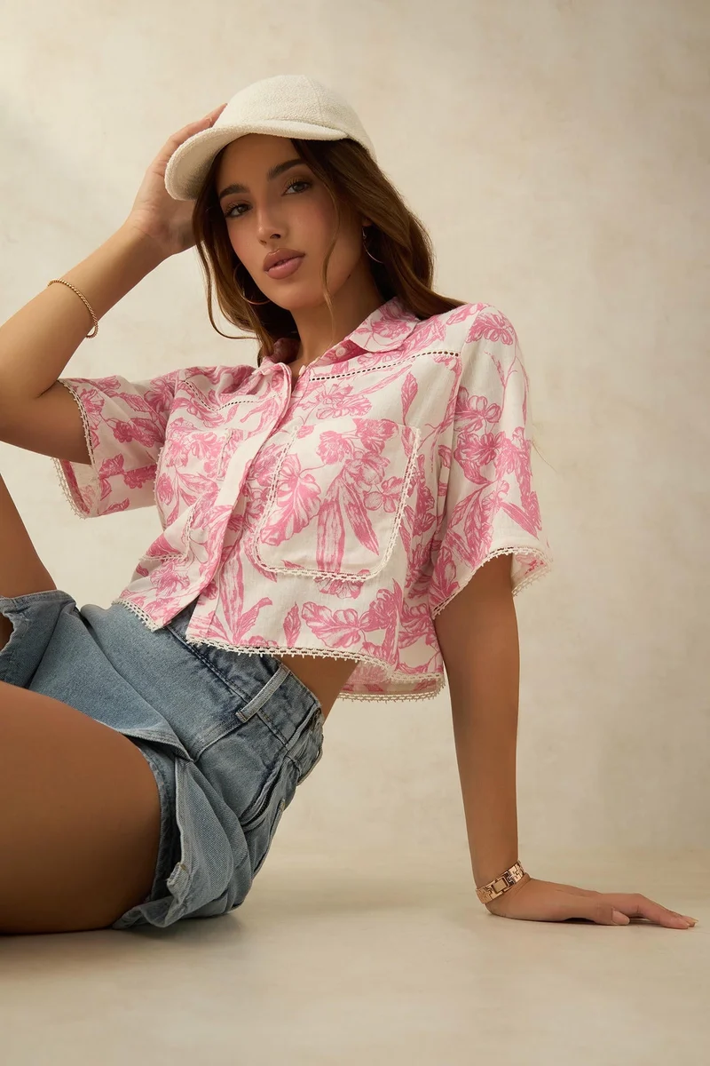 فيرجيو Linen Boxy Brunchwear Collar Shirts for Women