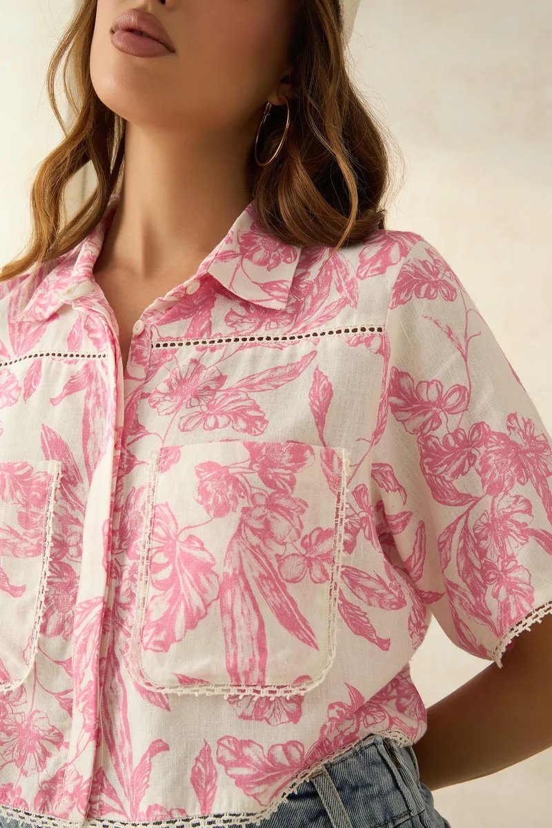 فيرجيو Linen Boxy Brunchwear Collar Shirts for Women