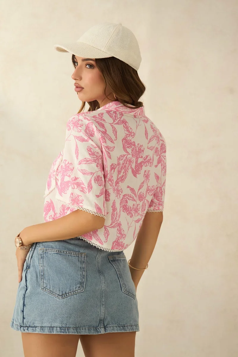 فيرجيو Linen Boxy Brunchwear Collar Shirts for Women