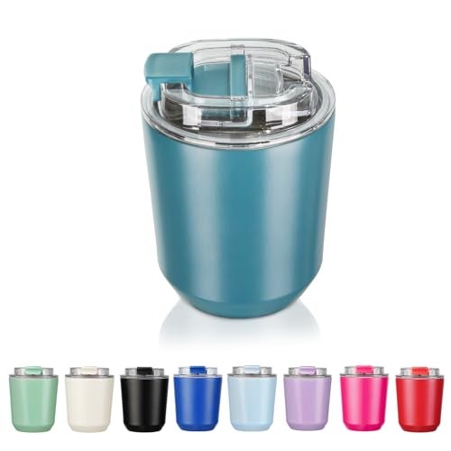 Puraville Insulated Tumblers with Lid, 10 oz Travel Coffee Mug Stainless Steel Vacuum Cup, Leak Proof Reusable Double Walled Coffee Tumbler for Iced and Hot Drinks, Peacock Blue - Image 1