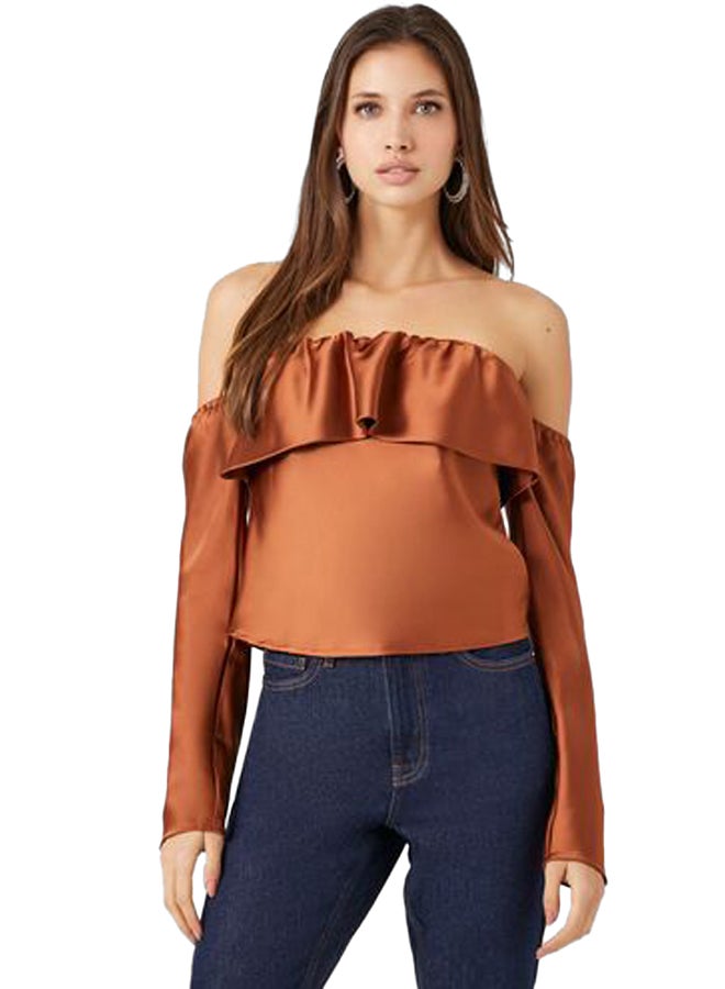 FOREVER 21 Satin Off-the-Shoulder Flounce Top - Image 2