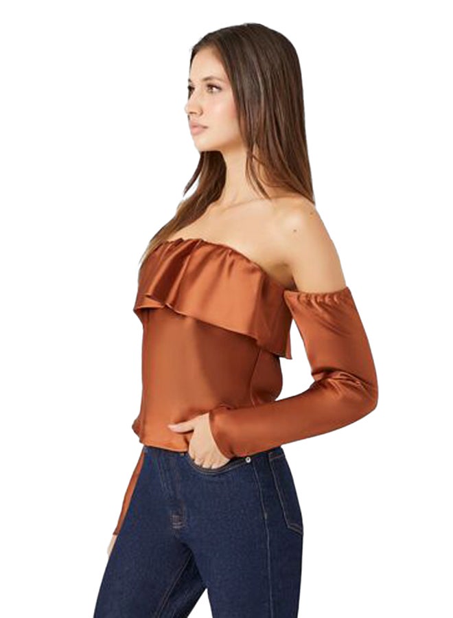 FOREVER 21 Satin Off-the-Shoulder Flounce Top - Image 3