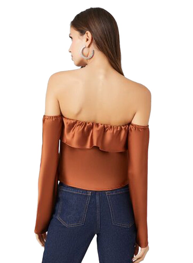 FOREVER 21 Satin Off-the-Shoulder Flounce Top - Image 4