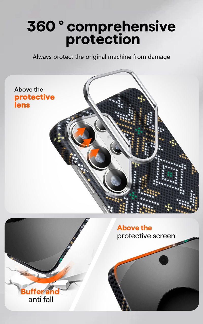 For Samsung Galaxy S26 Ultra,Magnetic Phone Case, Ultra-thin Hard PC, Iridescent Diamond Grid Pattern, Lens Anti-scratch Protection (Orange) - Image 5