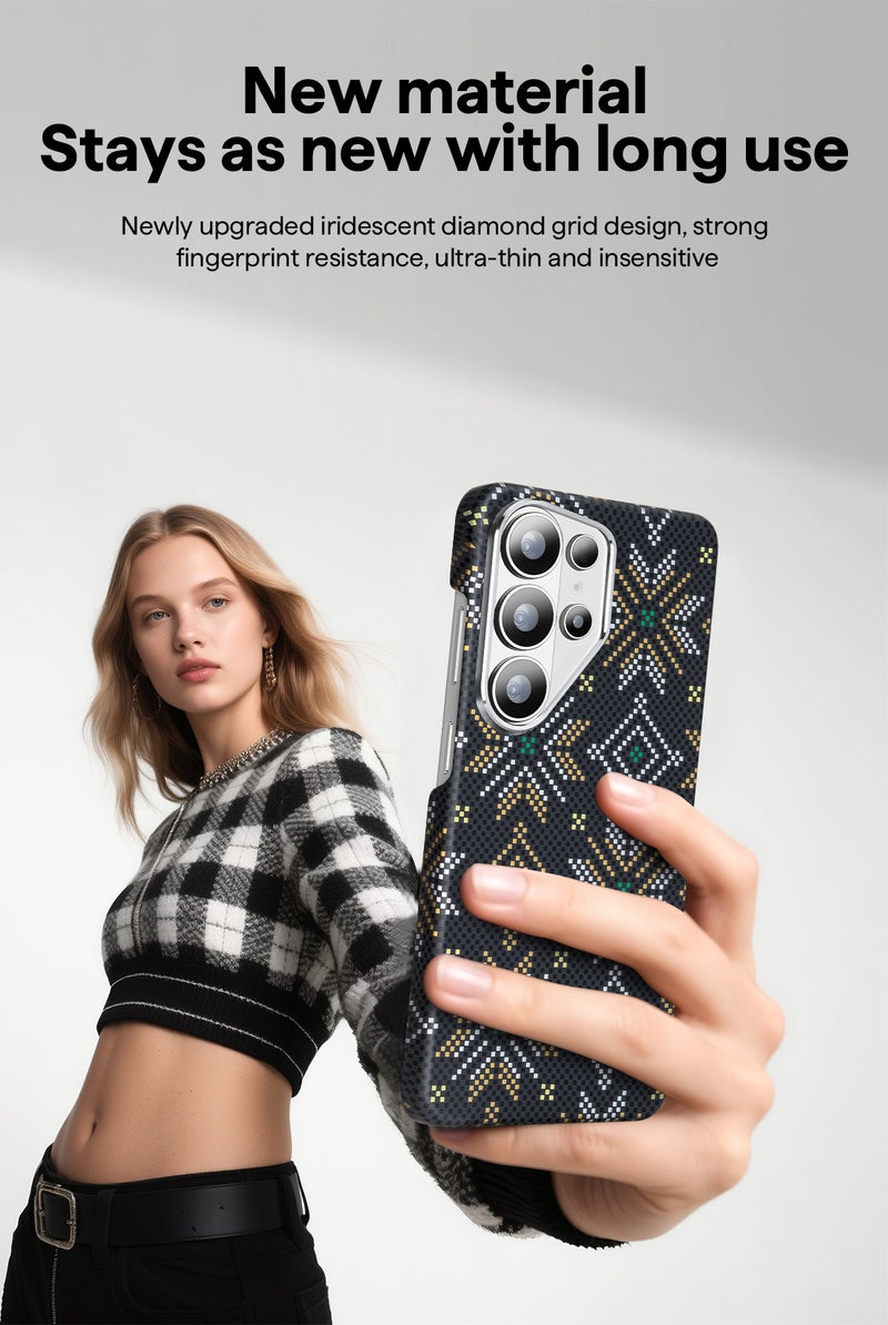 For Samsung Galaxy S26 Ultra,Magnetic Phone Case, Ultra-thin Hard PC, Iridescent Diamond Grid Pattern, Lens Anti-scratch Protection (Orange) - Image 2