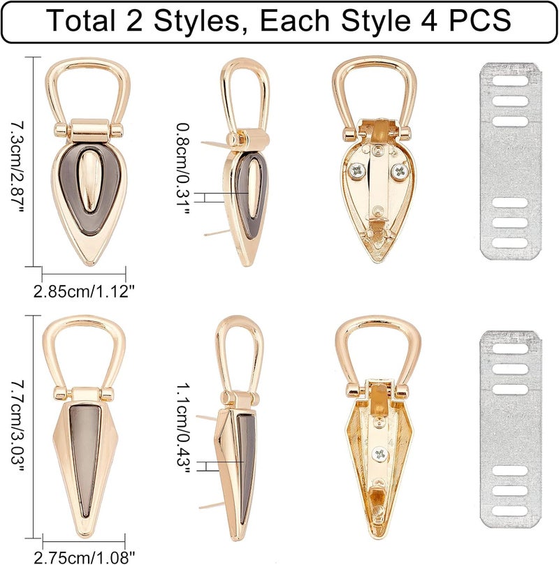 cheekyglo 8pcs Metal Bag Chain Buckle, 2 Styles Metal Side Clip Buckle with Side Loop Purse Suspension Clasp Handbag Chain Hanger Buckles Strap Connector Buckle Hardware for DIY Purse Shoulder Making - Image 4