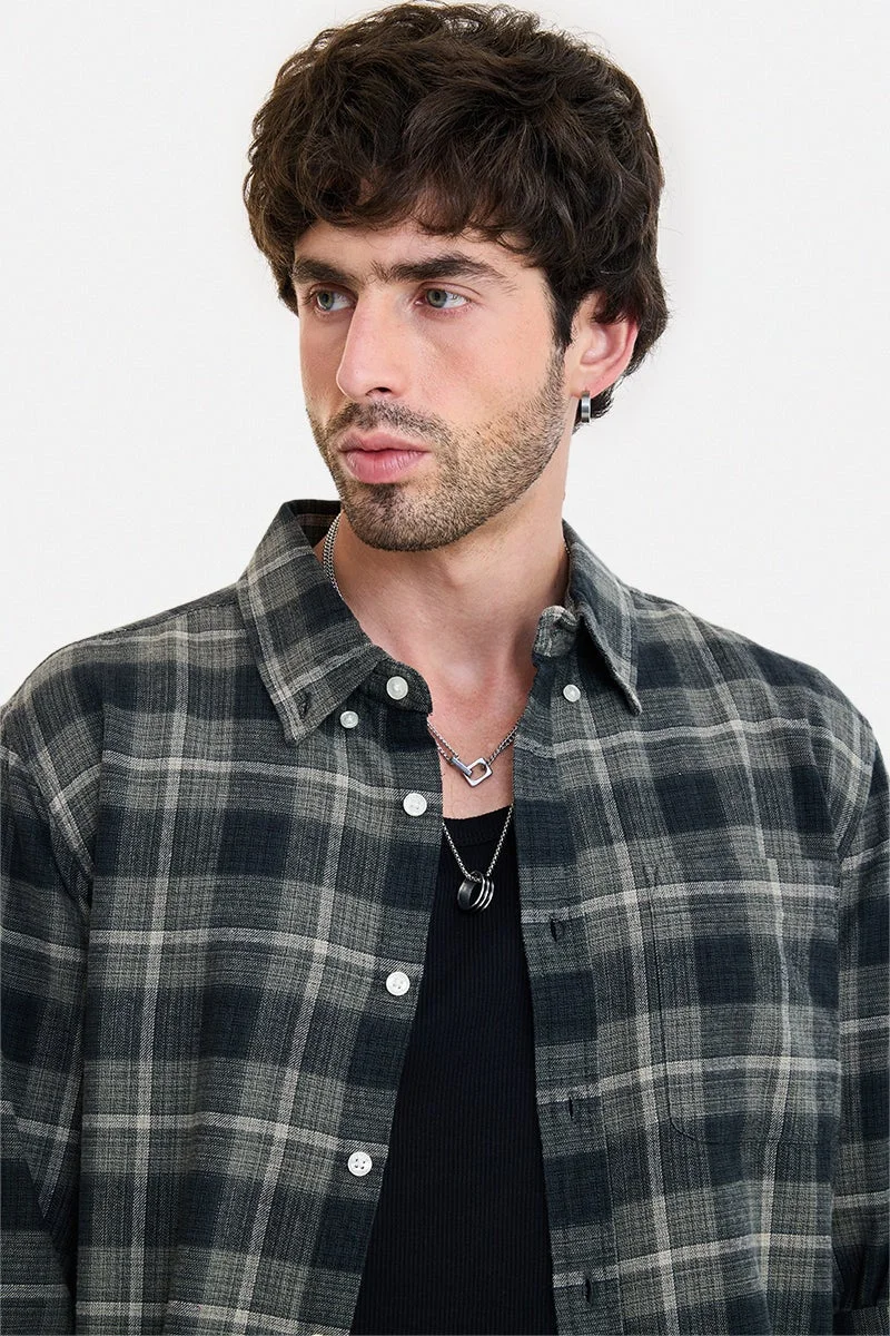 SNITCH Dark Green Checkered Long Sleeve Regular Fit Shirt