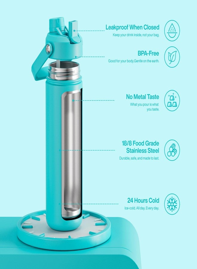 ENCOOL Insulated Water Bottle with Straw Stainless Steel Water Bottle, Leak-Proof, BPA-Free, Double Wall Vacuum Keeps Cold for 24 Hours for Sports, Travel, School (26 oz, Aquamarine Blue) - Image 3