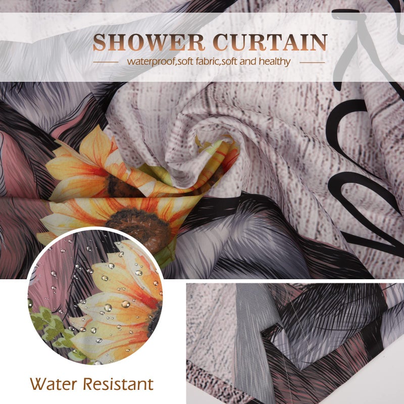 Aimego Donkey Sunflower Shower Curtain Farm Animal with Sunflower Wooden Rustic Country Farmhouse Shower Curtain Set with 12 Hooks for Bathroom Decor Accessories Bathtub Curtain, 72"x72" - Image 4