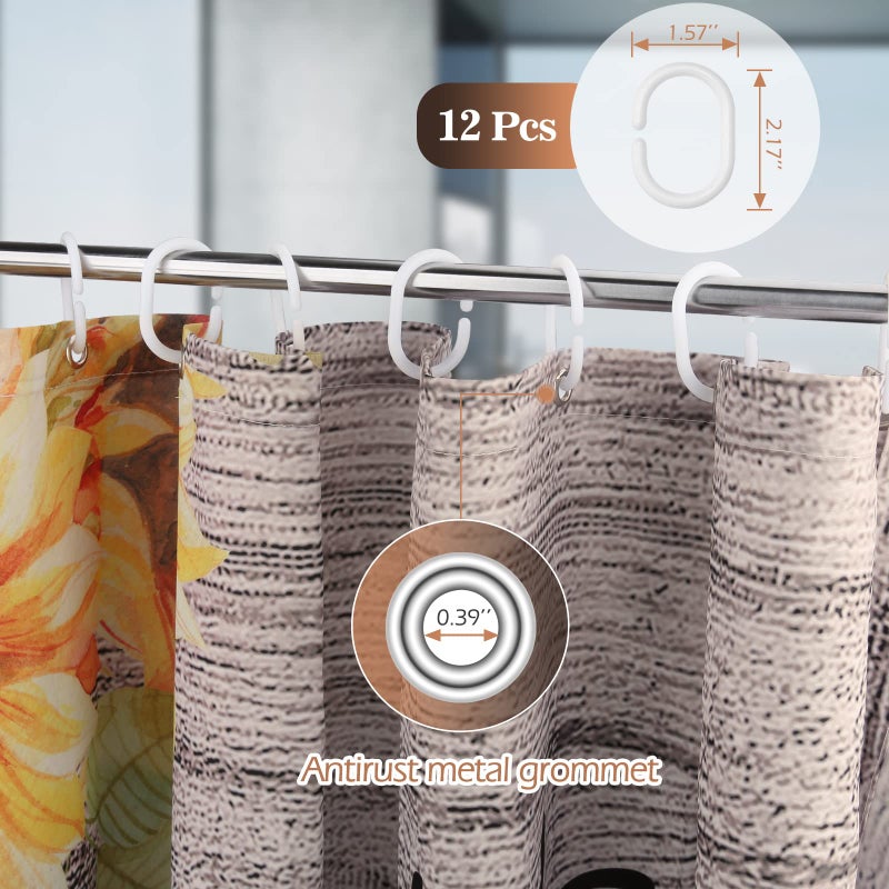 Aimego Donkey Sunflower Shower Curtain Farm Animal with Sunflower Wooden Rustic Country Farmhouse Shower Curtain Set with 12 Hooks for Bathroom Decor Accessories Bathtub Curtain, 72"x72" - Image 3
