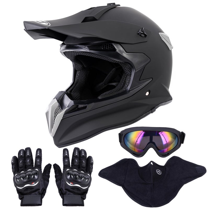 OUMURS Adult Dirt Bike Helmet with Goggles Gloves Mask Adjustable Sun Visor Motorcycle Adult ATV Helmet OffRoad Motocross Downhill Moped MX BMX for UnisexAdultMatte Black188 M