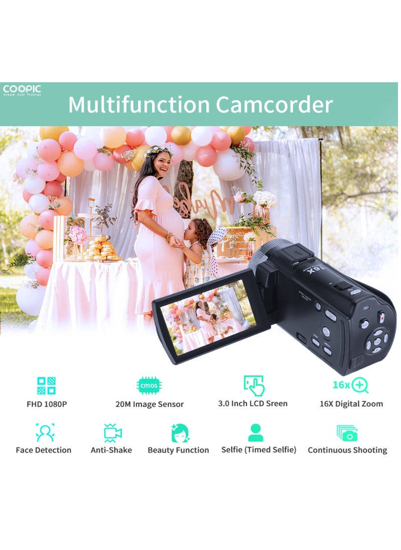 Coopic - COOPIC V1000 3’’ TFT Anti-Shake Full HD 1080P Digital Video Camera | 30MP Photo, 16X Zoom, Night Vision, Compatible with Windows XP/7/8/10 for Vlogging and Content Creation - 270° Screen Rotation - Image 1