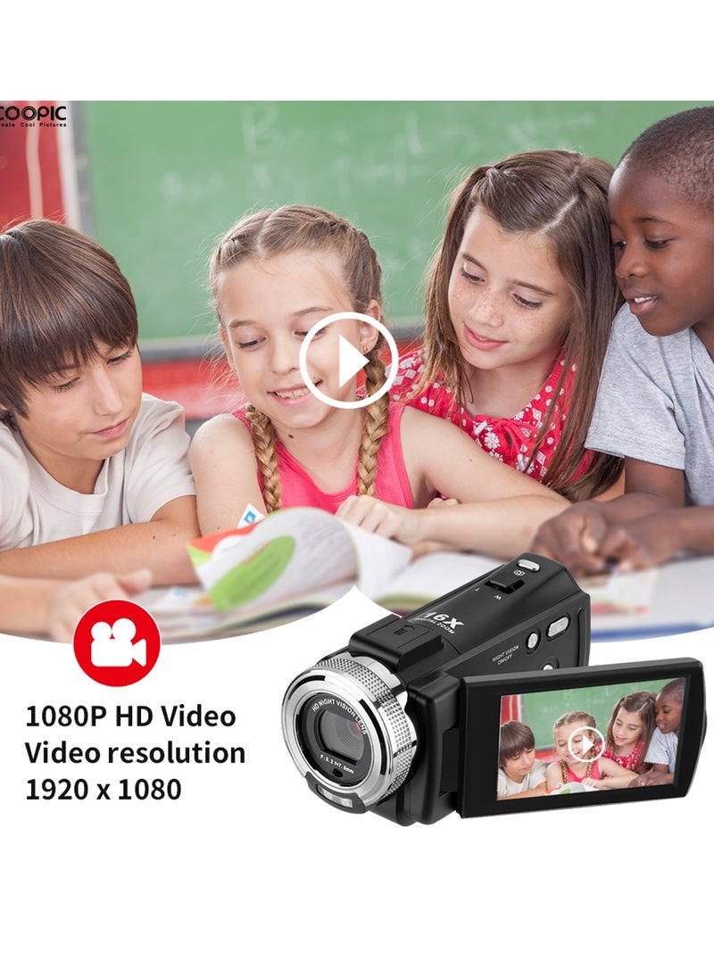 Coopic - COOPIC V1000 3’’ TFT Anti-Shake Full HD 1080P Digital Video Camera | 30MP Photo, 16X Zoom, Night Vision, Compatible with Windows XP/7/8/10 for Vlogging and Content Creation - 270° Screen Rotation - Image 1