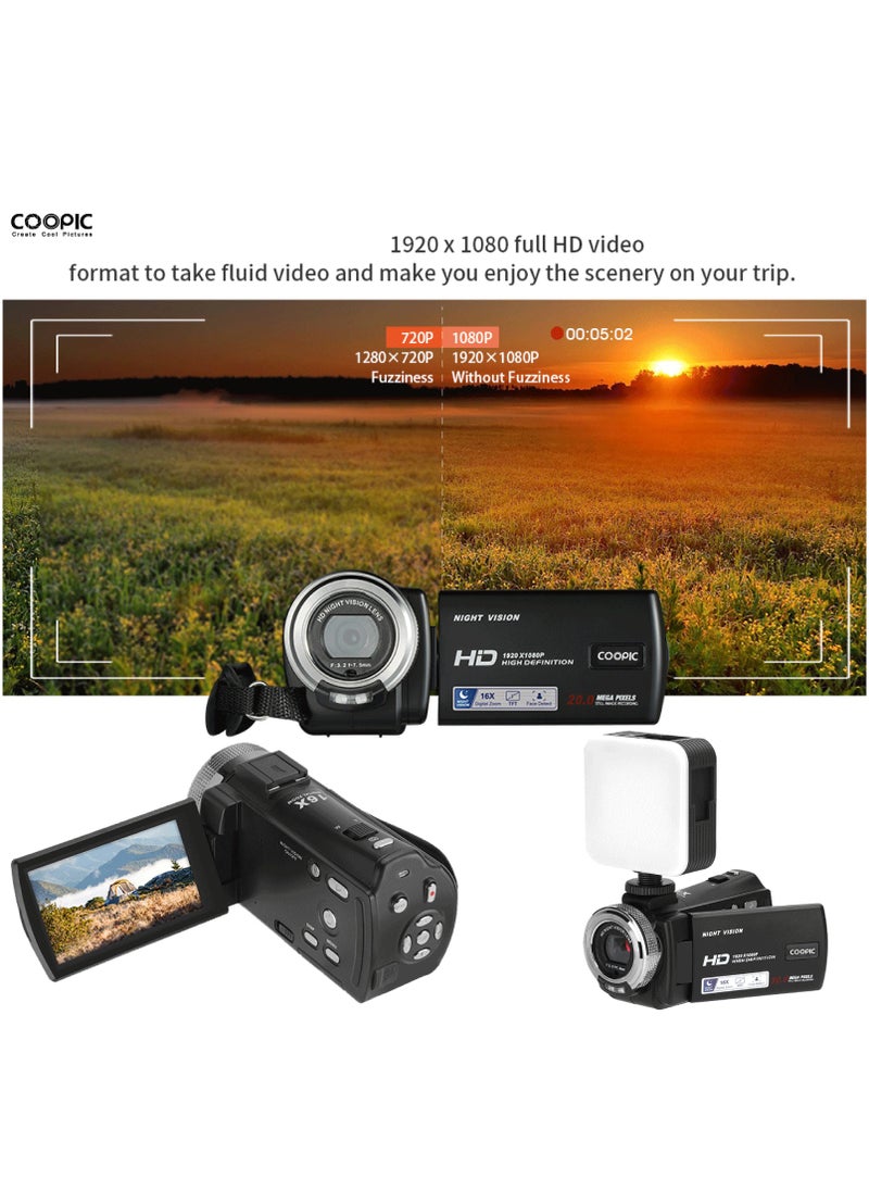 Coopic - COOPIC V1000 3’’ TFT Anti-Shake Full HD 1080P Digital Video Camera | 30MP Photo, 16X Zoom, Night Vision, Compatible with Windows XP/7/8/10 for Vlogging and Content Creation - 270° Screen Rotation - Image 1