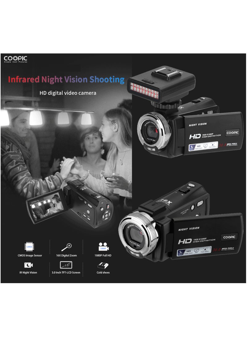Coopic - COOPIC V1000 3’’ TFT Anti-Shake Full HD 1080P Digital Video Camera | 30MP Photo, 16X Zoom, Night Vision, Compatible with Windows XP/7/8/10 for Vlogging and Content Creation - 270° Screen Rotation - Image 1