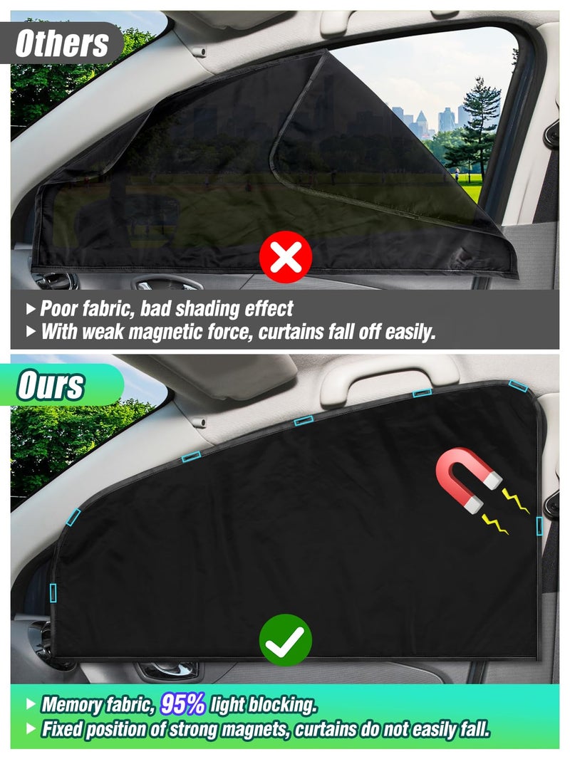 PAMASE Set of 5 Car Privacy Curtains - 4 Magnetic Side Window & 1 Rear Seat Divider Storage Bag, Sun Baby Shades Screen Covers Sedan SUV Camping Travel Nap Sleeping, Black-5pcs-Memory Fabric - Image 2
