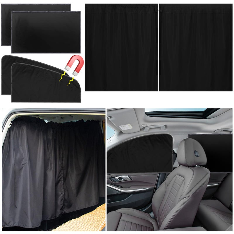 PAMASE Set of 5 Car Privacy Curtains - 4 Magnetic Side Window & 1 Rear Seat Divider Storage Bag, Sun Baby Shades Screen Covers Sedan SUV Camping Travel Nap Sleeping, Black-5pcs-Memory Fabric - Image 1