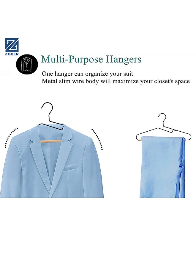 ZOBER High Grade Metal Hanger with Wooden Roller Non-Slip Ultra Thin Space Saver Durable & Strong Ideal for Suits, Pants, T-shirts, Coats, Dresses, and Scarves - Image 4