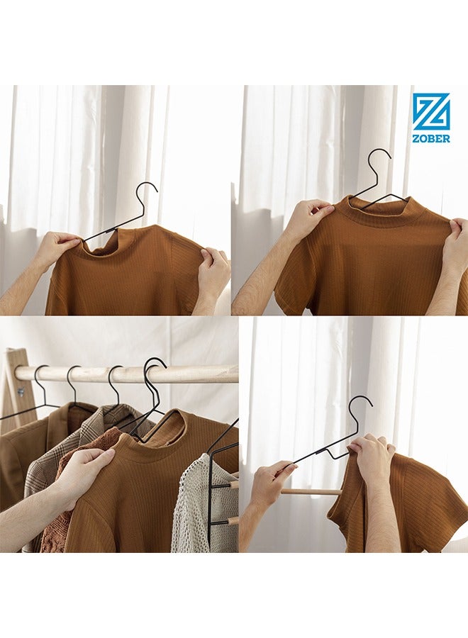 ZOBER High Grade Metal Hanger with Wooden Roller Non-Slip Ultra Thin Space Saver Durable & Strong Ideal for Suits, Pants, T-shirts, Coats, Dresses, and Scarves - Image 3