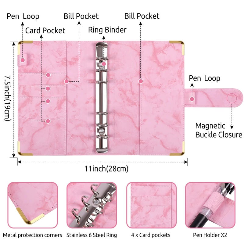 SKYDUE Budget Binder, Money Saving Binder with Zipper Envelopes, Cash Envelopes and Expense Budget Sheets for Budgeting (Mabblepink) - Image 5