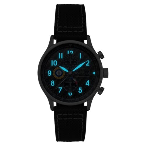 AVI-8 Men's 43.5mm Hawker Hurricane Classic Chronograph Carbon Fiber Black Watch with Leather Strap AV-4011-0W - Image 2