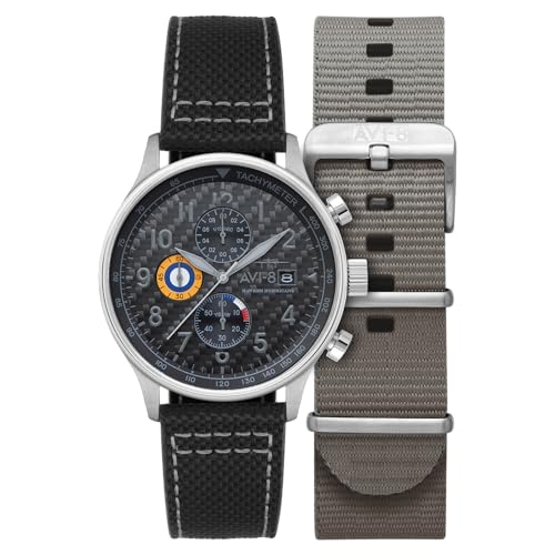 AVI-8 Men's 43.5mm Hawker Hurricane Classic Chronograph Carbon Fiber Black Watch with Leather Strap AV-4011-0W - Image 1