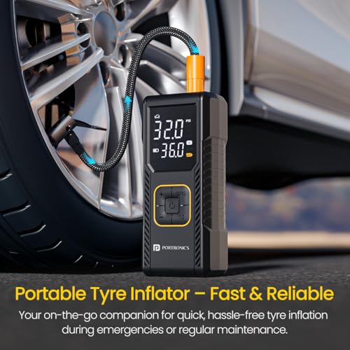 Portronics Vayu 9.0 Portable & Rechargeable Tyre Inflator with 2-in-1 Cordless & Corded Modes, 3×2000 mAh Battery, LED Display, Auto Shut-Off, Type-C Fast Charging,150 PSI for Car, Bike & Sports Balls - Image 2