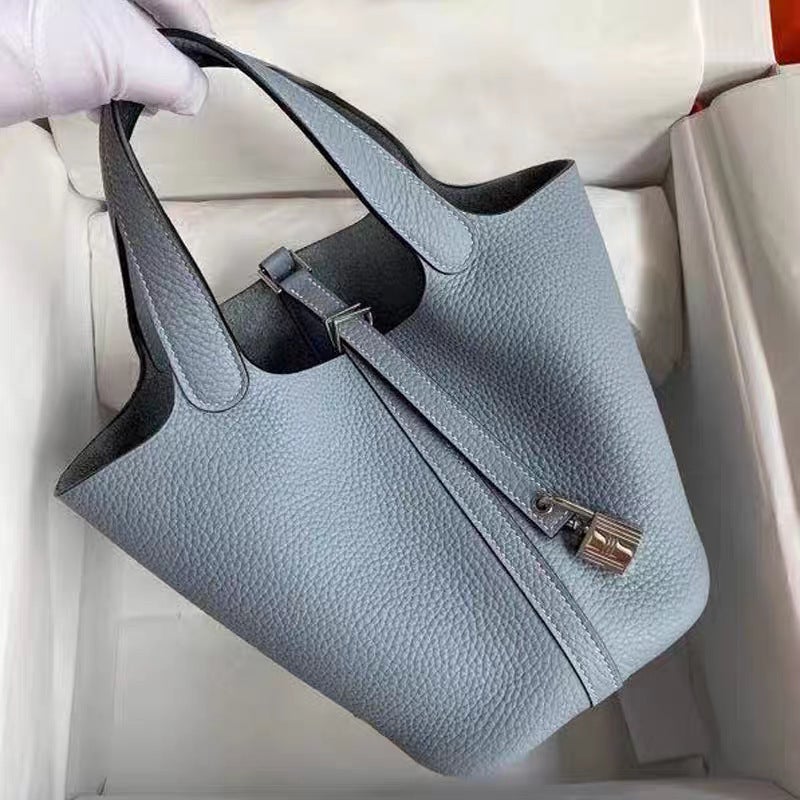 Genuine Leather Togo First Layer Cowhide 18 Size Gold Buckle Vegetable Basket Bag Handbag Bucket Bag For Women - Image 3