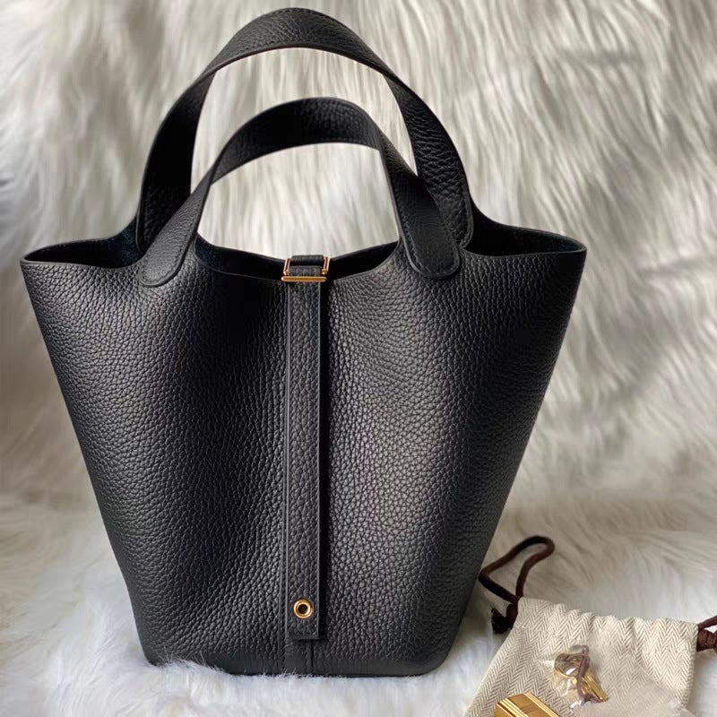 Genuine Leather Togo First Layer Cowhide 18 Size Gold Buckle Vegetable Basket Bag Handbag Bucket Bag For Women - Image 4