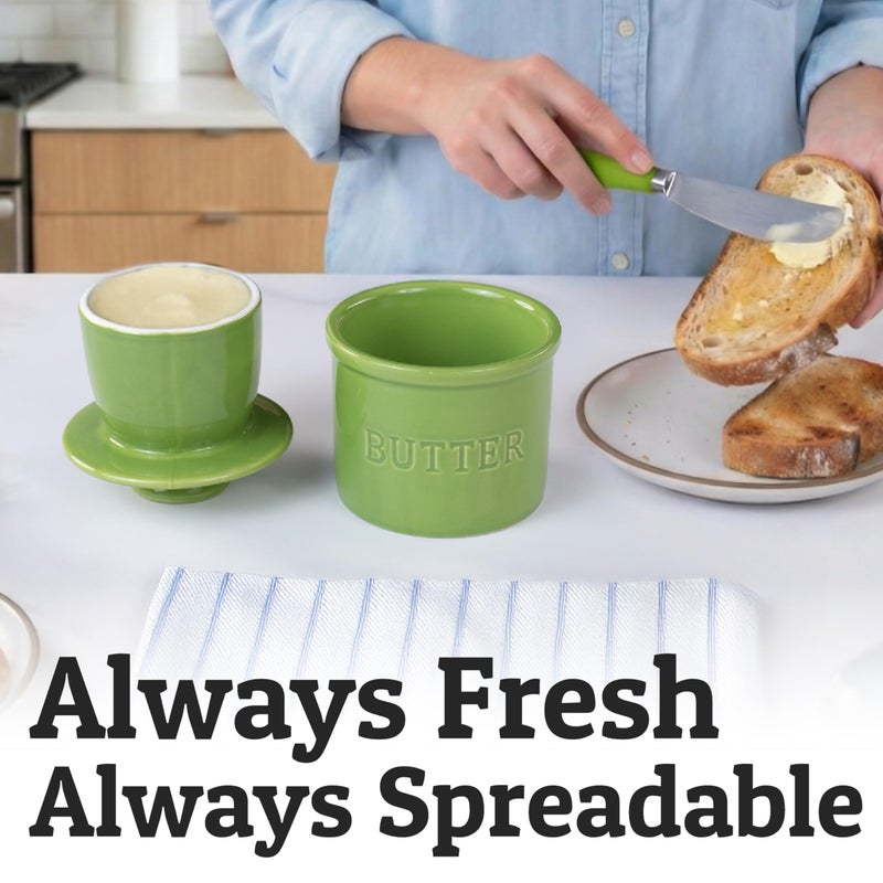 Priority Chef PriorityChef Butter Crock with Lid with Water Line, Ceramic French Butter Dish to Leave On Counter, Green - Image 4